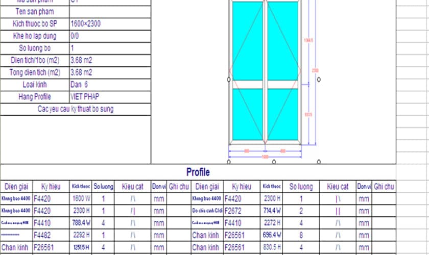 Phần mềm bóc tách cửa nhôm Xingfa, Việt Pháp, PMA