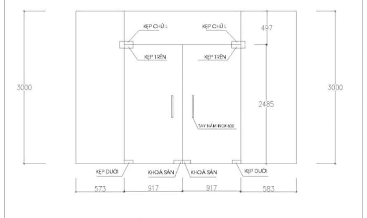 Bản vẽ cad chi tiết cửa kính cường lực