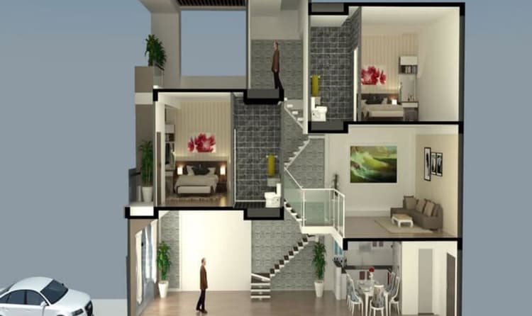 Mẫu nhà lệch tầng hiện đại trong công trình nhà ở thực tế