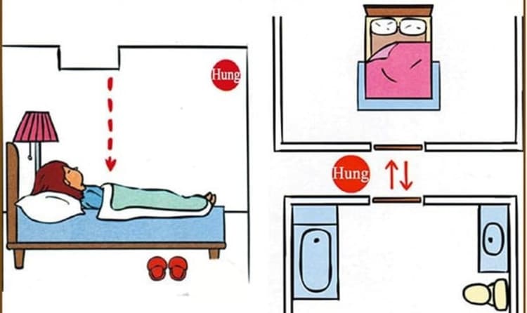 Cửa nhà vệ sinh đối diện cửa phòng ngủ trong công trình nhà ở thực tế