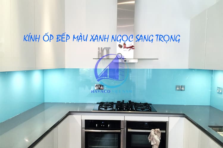 Kính ốp bếp màu xanh ngọc