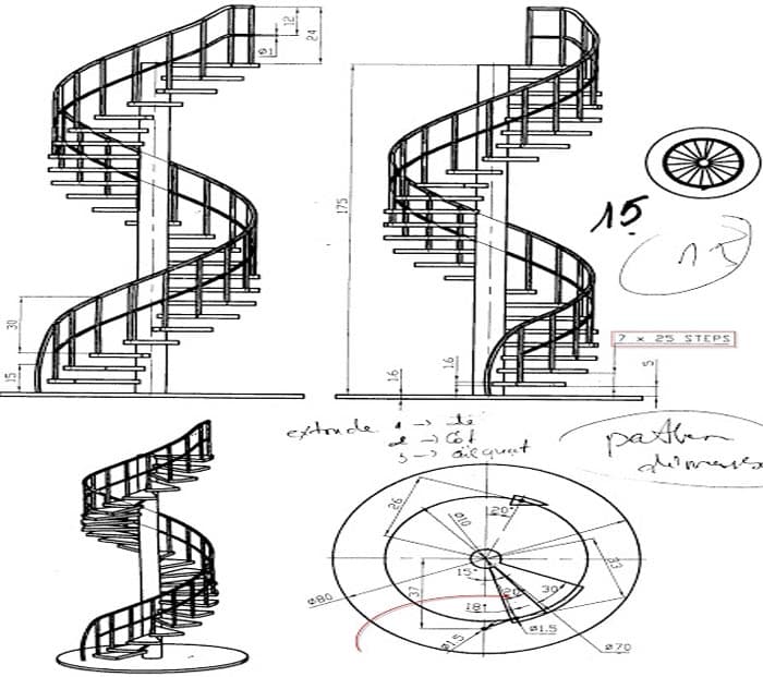 Tham khảo các mẫu bản vẽ kết cấu cầu thang xoắn đẹp