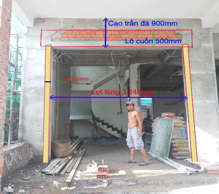 Cách xây tường để chờ lắp đặt cửa cuốn.