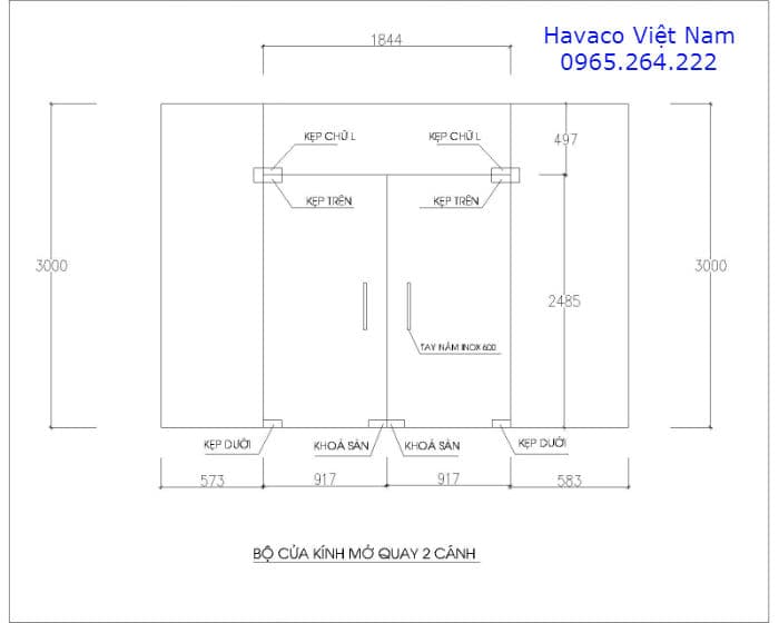 Bản vẽ cad chi tiết cửa kính cường lực