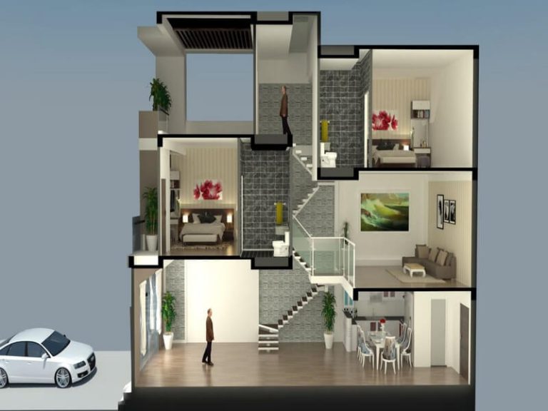 Mẫu nhà lệch tầng hiện đại
